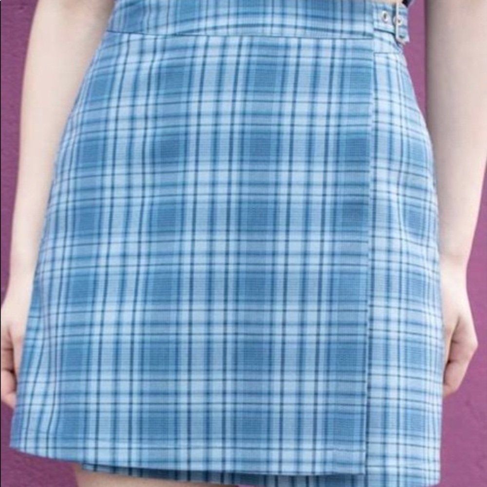 Brandy Melville blue plaid wrap skirt